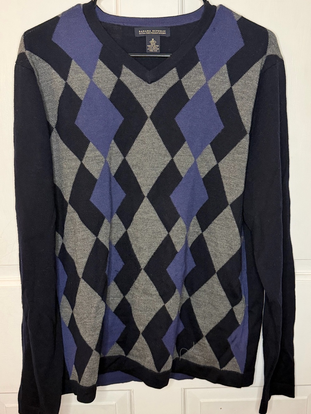 Vintage Banana Republic Men’s Merino Wool Argyle V-Neck Pullover Knit Sweater